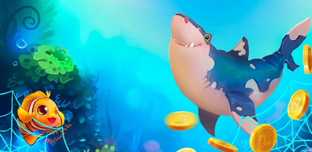 Adegan target ikan dan meriam dalam permainan arcade bawah laut